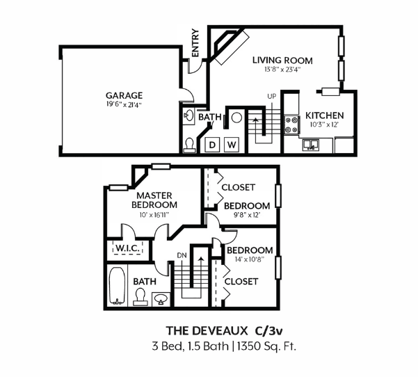 3 Bedroom 1.5 Bath - Deveaux Classic floor plan